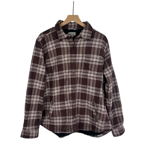 Carhartt Jackets & Blazers - CARHARTT Womens Flannel Fleece Lined Workwear Purple Plaid Shacket Shirt XL